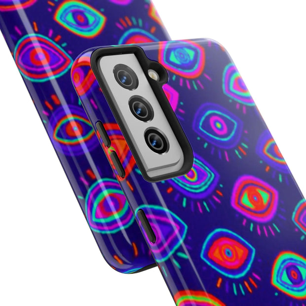 Trippy Neon Evil Eye Protective Tough Phone Case LavenderCeleste
