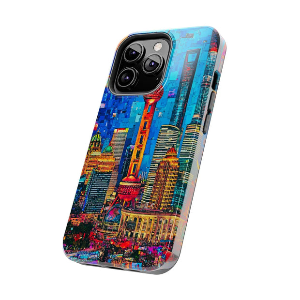 Shanghai Skyline Collage Pop Art Tough Phone Case LavenderCeleste