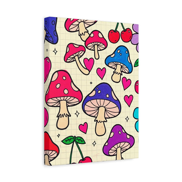Kawaii Mushroom Cherry Flower Matte Canvas Print LavenderCeleste