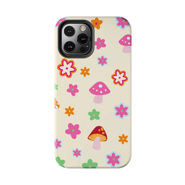 Retro Mushroom Flower Power Tough Phone Case LavenderCeleste