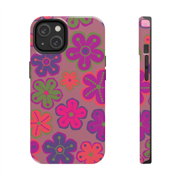 Retro Neon Groovy Flowers Tough Phone Case – 70s Psychedelic Floral Pattern Printify
