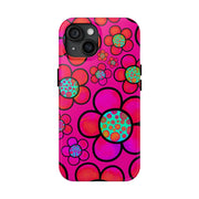 Hot Pink Retro Flower Power Tough Phone Case LavenderCeleste