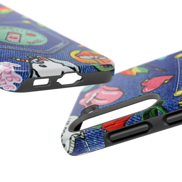 Retro Kidcore Denim Patch Tough Phone Case LavenderCeleste