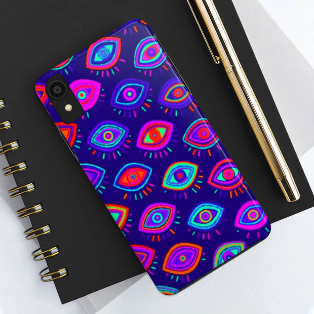 Trippy Neon Evil Eye Protective Tough Phone Case LavenderCeleste