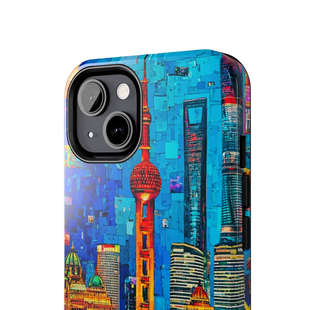 Shanghai Skyline Collage Pop Art Tough Phone Case LavenderCeleste