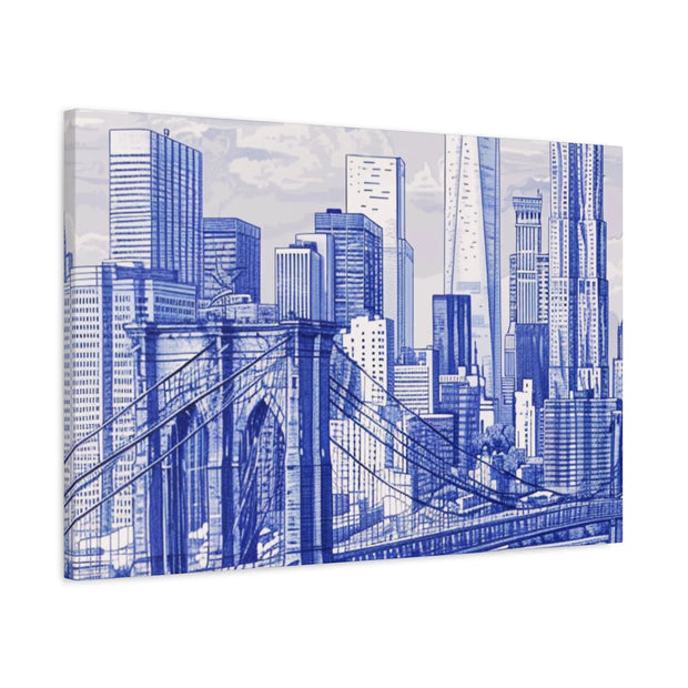 New York City Toile Art – Blue Scenic Skyline Matte Canvas Printify