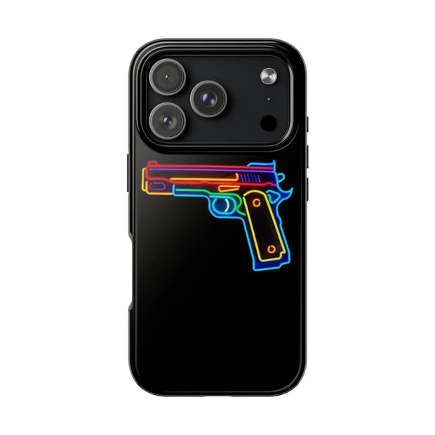 Neon Rainbow Gun Tough Phone Case – Bold Retro Vaporwave Aesthetic Printify