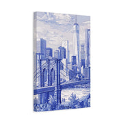 New York City Toile Art – Blue Scenic Skyline Matte Canvas Printify