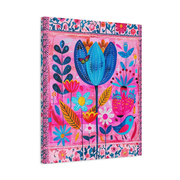 Whimsical Pink Blue Floral Matte Canvas Art LavenderCeleste