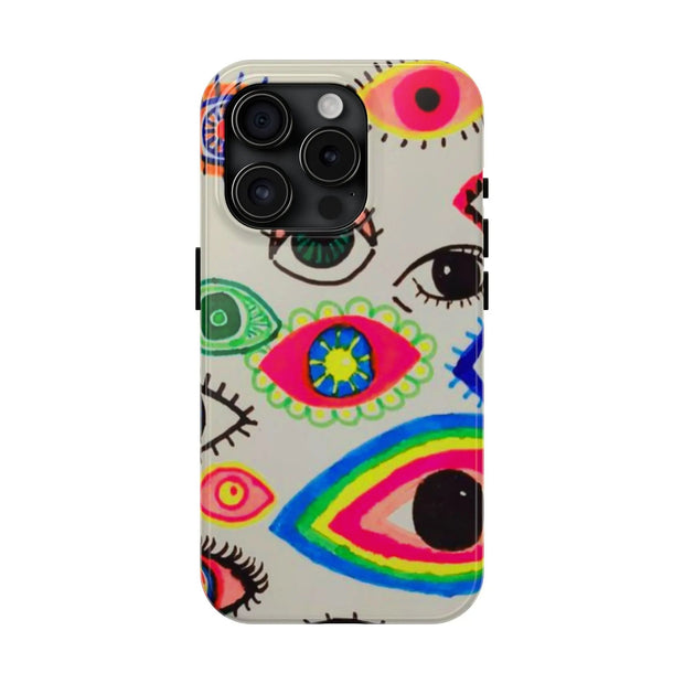White Neon Evil Eye Psychedelic Pattern Tough Phone Case LavenderCeleste