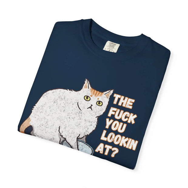 The Fuck You Lookin At Cat Comfort Colors Tee LavenderCeleste