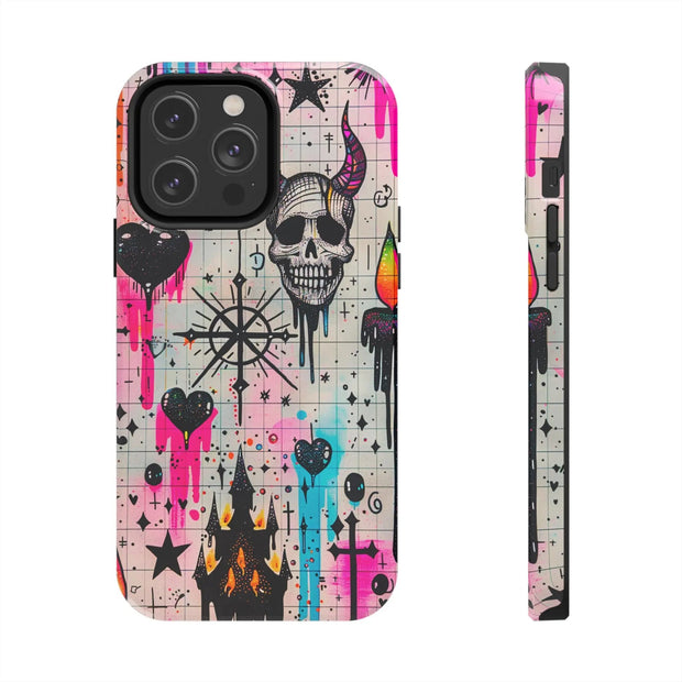 Skull Occult Neon Drip Pastel Goth Tough Phone Case LavenderCeleste