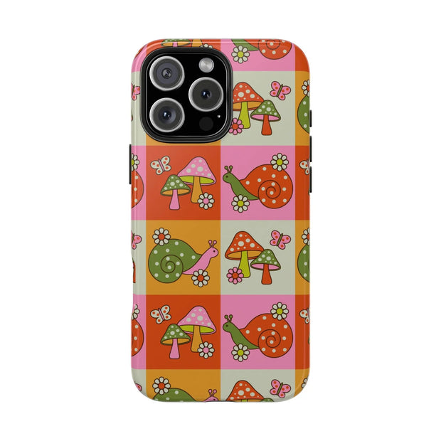 Retro Groovy Snail and Mushroom Tough Phone Case LavenderCeleste
