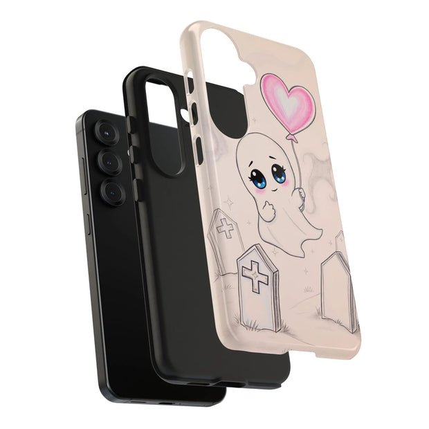 Sad Ghost with Heart Balloon Kawaii Tough Phone Case LavenderCeleste