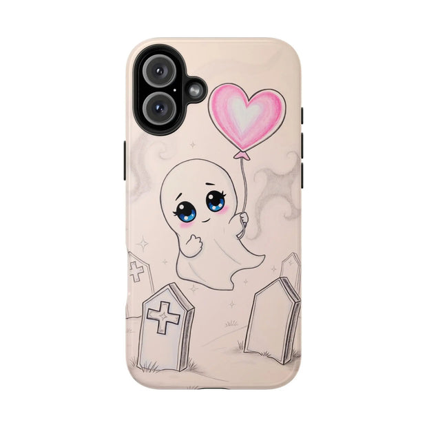 Sad Ghost with Heart Balloon Kawaii Tough Phone Case LavenderCeleste