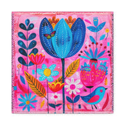 Whimsical Pink Blue Floral Matte Canvas Art - LavenderCeleste