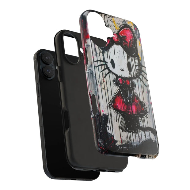 Goth Bow Cat Graffiti Pop Art Tough Phone Case LavenderCeleste