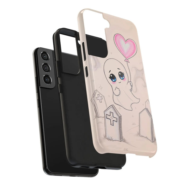 Sad Ghost with Heart Balloon Kawaii Tough Phone Case LavenderCeleste
