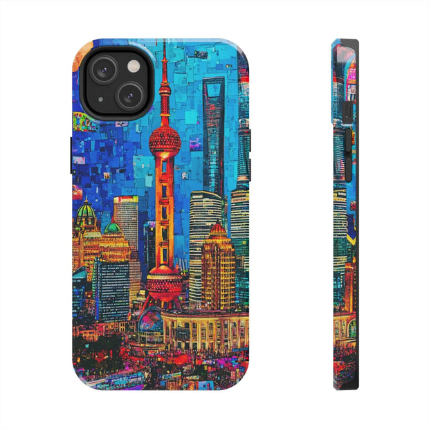 Shanghai Skyline Collage Pop Art Tough Phone Case LavenderCeleste