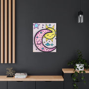 Kawaii Sun and Moon Doodle Matte Canvas Art Print LavenderCeleste