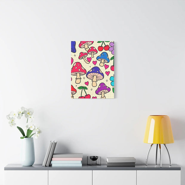 Kawaii Mushroom Cherry Flower Matte Canvas Print LavenderCeleste