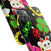 Lucky Symbols Tough Phone Case – 777 Dice Rainbow Maneki Neko Design - LavenderCeleste