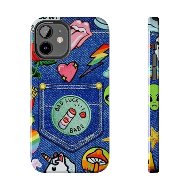 Retro Kidcore Denim Patch Tough Phone Case LavenderCeleste