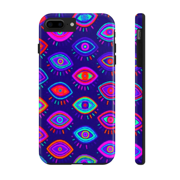 Trippy Neon Evil Eye Protective Tough Phone Case LavenderCeleste