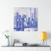 New York City Toile Art – Blue Scenic Skyline Matte Canvas LavenderCeleste