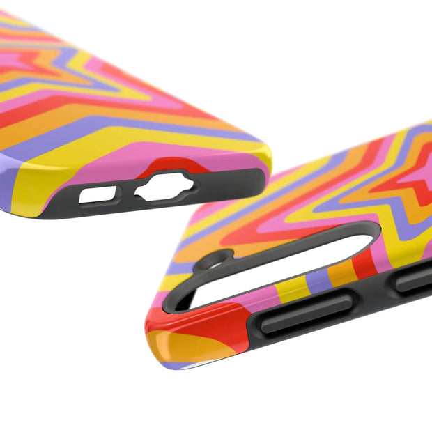 Retro Rainbow Star Groovy Tough Phone Case LavenderCeleste
