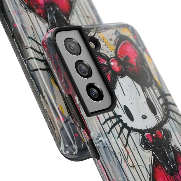 Goth Bow Cat Graffiti Pop Art Tough Phone Case LavenderCeleste