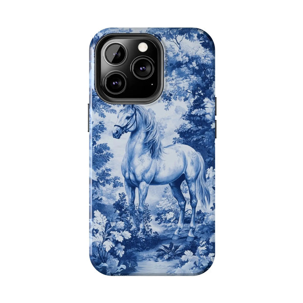 Blue Toile Horse Country Scenic Tough Phone Case LavenderCeleste