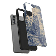 Maine Coon Toile Tough Phone Case – Vintage Blue Floral Cat Pattern - LavenderCeleste