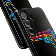 Neon Rainbow Gun Tough Phone Case – Bold Retro Vaporwave Aesthetic LavenderCeleste