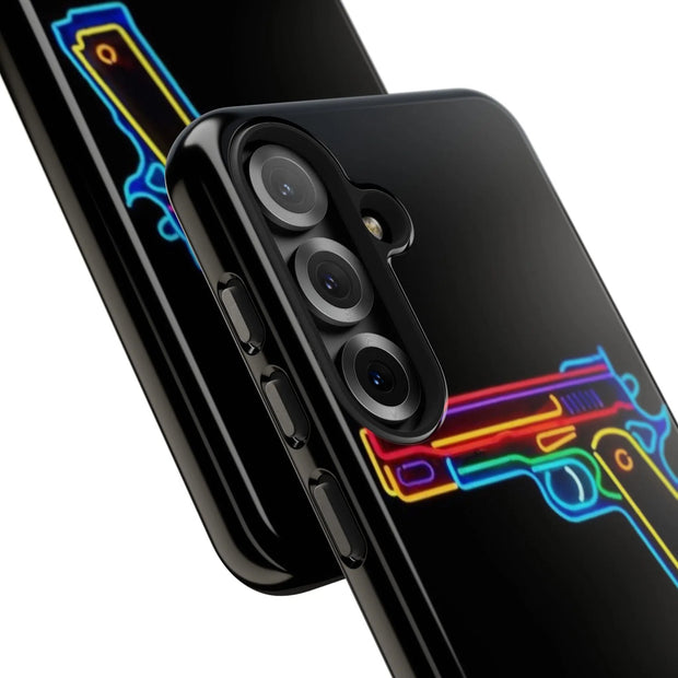 Neon Rainbow Gun Tough Phone Case – Bold Retro Vaporwave Aesthetic LavenderCeleste
