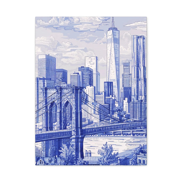 New York City Toile Art – Blue Scenic Skyline Matte Canvas Printify