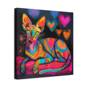 Neon Sphynx Love Pop Art Matte Canvas Wall Art LavenderCeleste