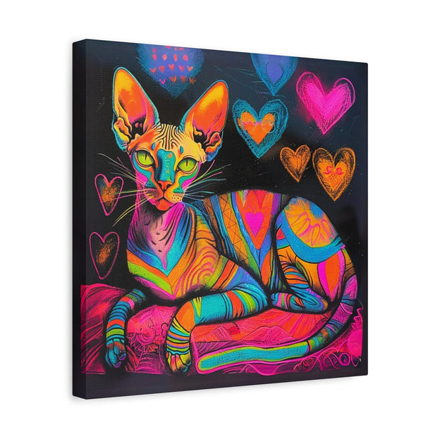 Neon Sphynx Love Pop Art Matte Canvas Wall Art LavenderCeleste