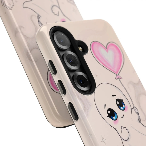 Sad Ghost with Heart Balloon Kawaii Tough Phone Case LavenderCeleste
