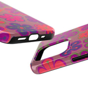 Retro Neon Groovy Flowers Tough Phone Case – 70s Psychedelic Floral Pattern LavenderCeleste