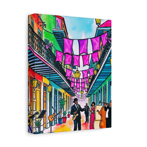 Vibrant New Orleans Jazz Street Matte Canvas – French Quarter Music Scene Printify