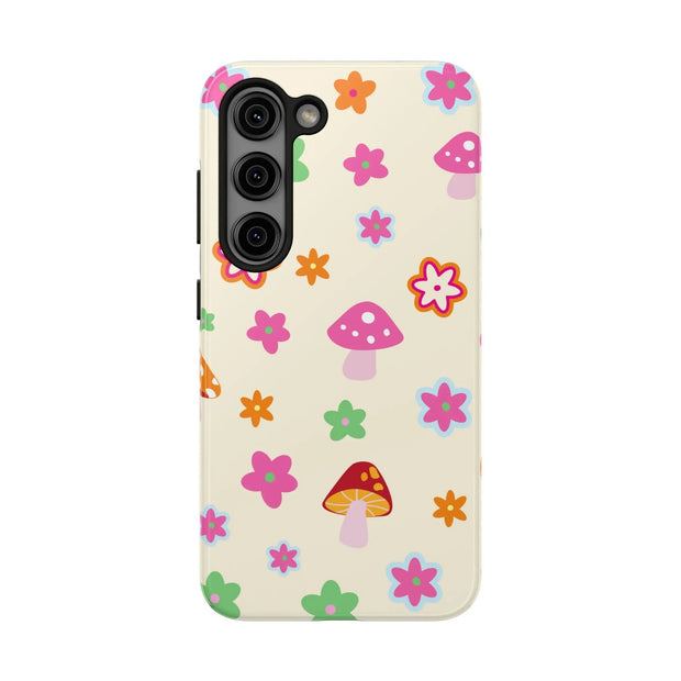 Retro Mushroom Flower Power Tough Phone Case LavenderCeleste