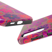 Retro Neon Groovy Flowers Tough Phone Case – 70s Psychedelic Floral Pattern LavenderCeleste