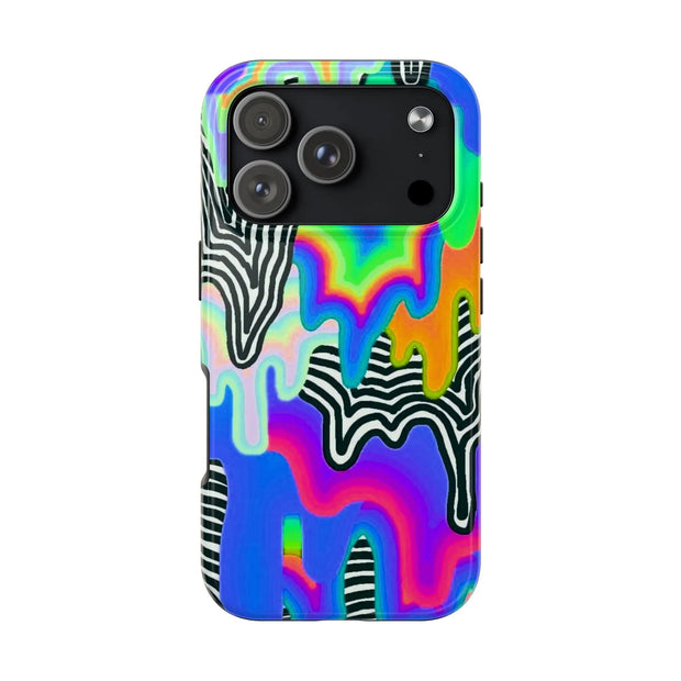 Trippy Technicolor Drip Retro Tough Phone Case LavenderCeleste