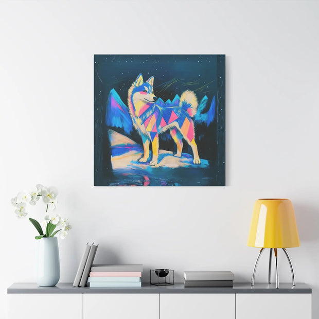 Vibrant Husky Abstract Pop Art Matte Canvas Print LavenderCeleste