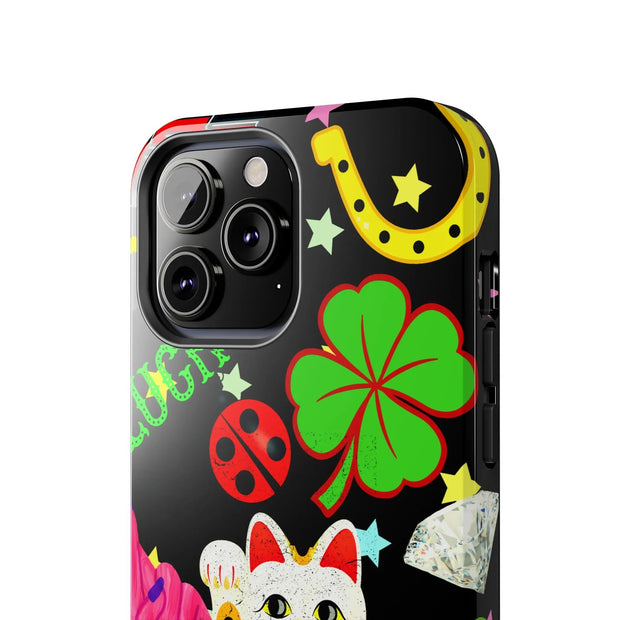 Lucky Symbols Tough Phone Case – 777 Dice Rainbow Maneki Neko Design - LavenderCeleste