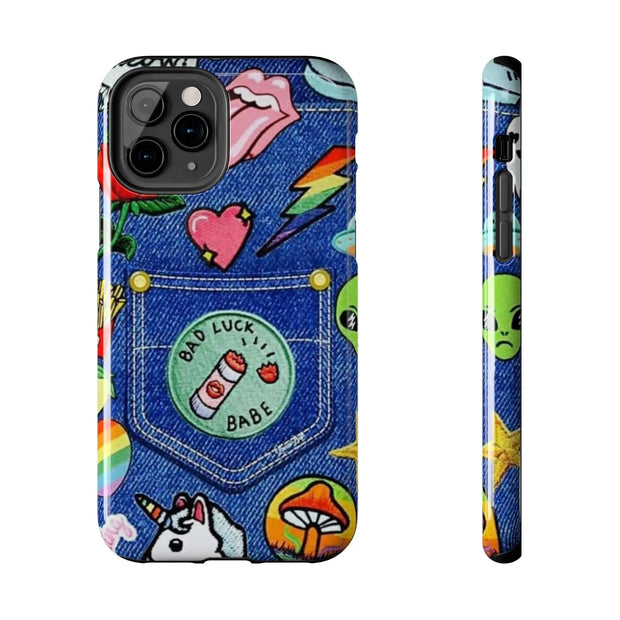 Retro Kidcore Denim Patch Tough Phone Case LavenderCeleste