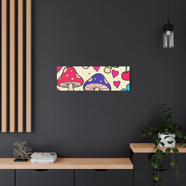 Kawaii Mushroom Cherry Flower Matte Canvas Print LavenderCeleste