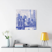 New York City Toile Art – Blue Scenic Skyline Matte Canvas LavenderCeleste