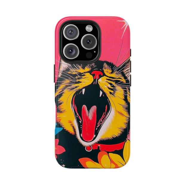 Yawning Cat Pop Art Bright Retro Aesthetic Tough Phone Case LavenderCeleste